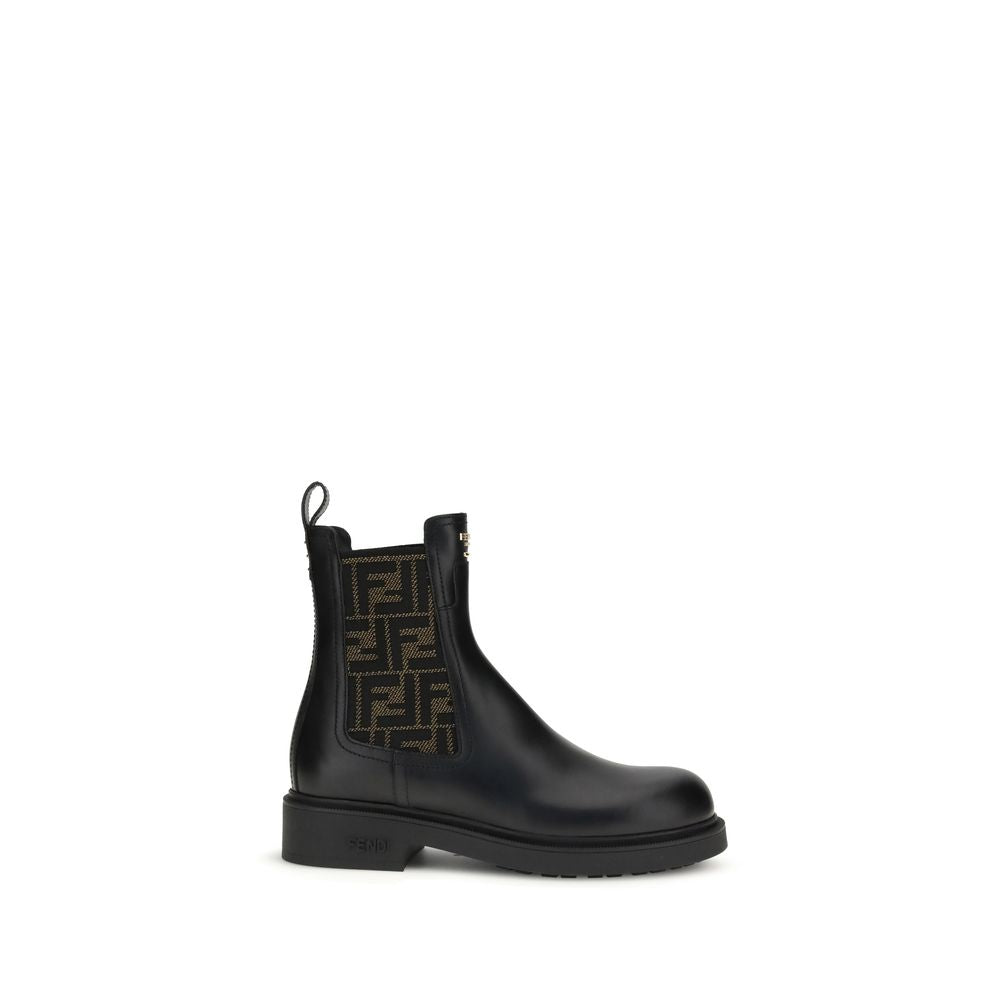 Fendi Black Calf Leather Bos Taurus Ankle Boots Fendi