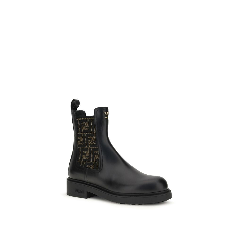 Fendi Black Calf Leather Bos Taurus Ankle Boots Fendi