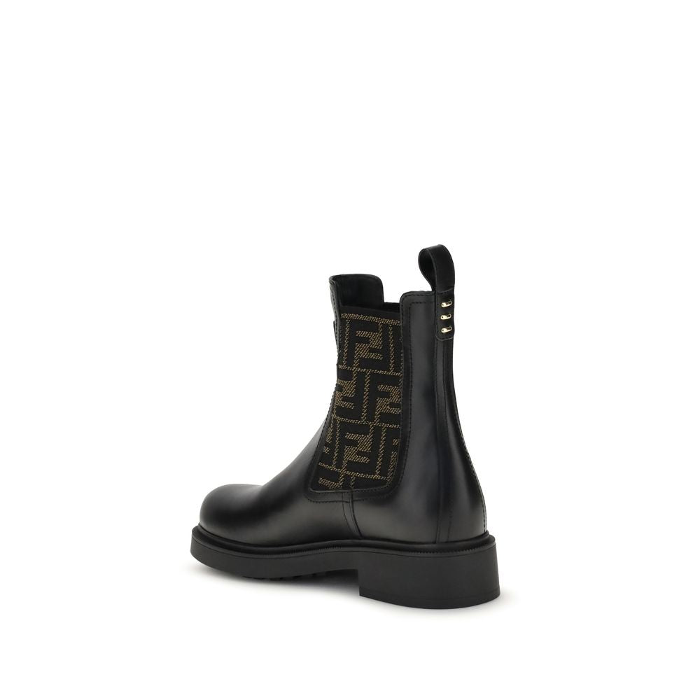 Fendi Black Calf Leather Bos Taurus Ankle Boots Fendi