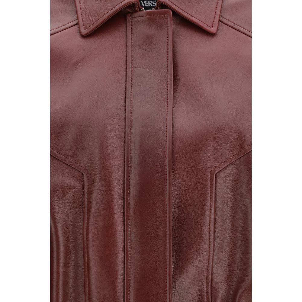Versace Bordeaux Calf Leather Bos Taurus Leather Jacket Versace