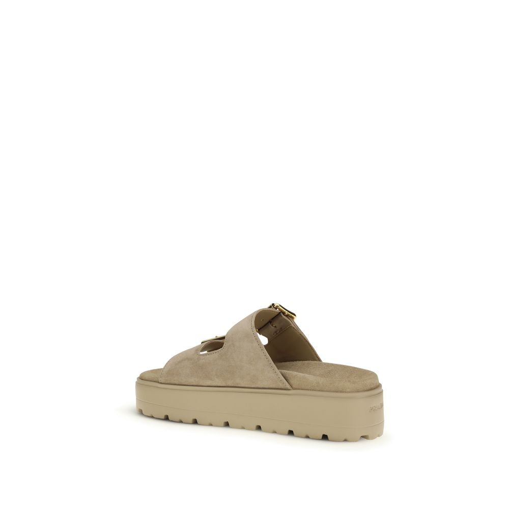 Prada Beige Calf Leather Bos Taurus Platform Sandals Prada