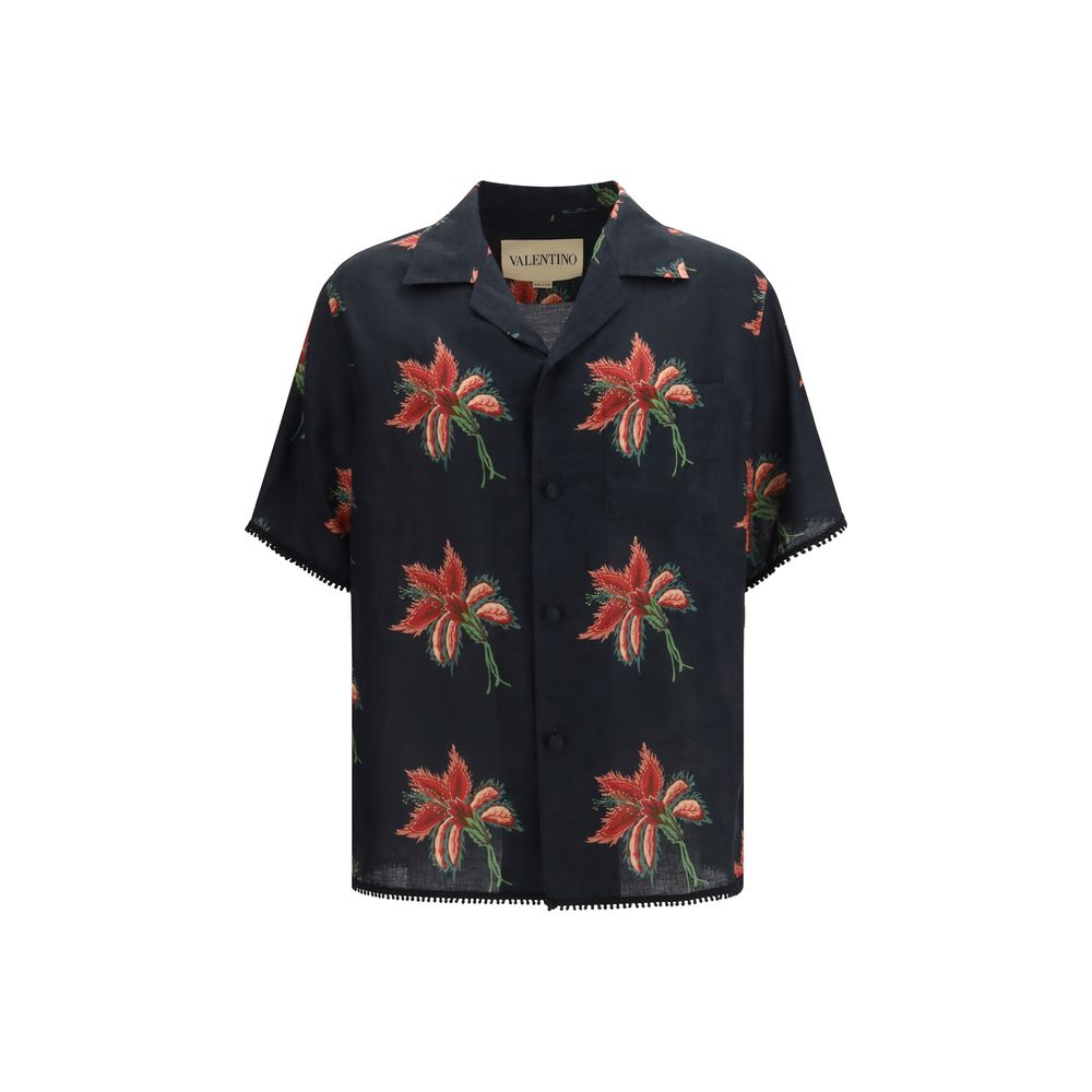 Valentino Black Linen Pattern Shirt Valentino