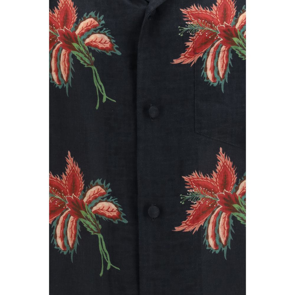 Valentino Black Linen Pattern Shirt Valentino