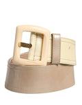 Prada Beige Leather Logo Wide Waist Women Square Buckle Belt Prada