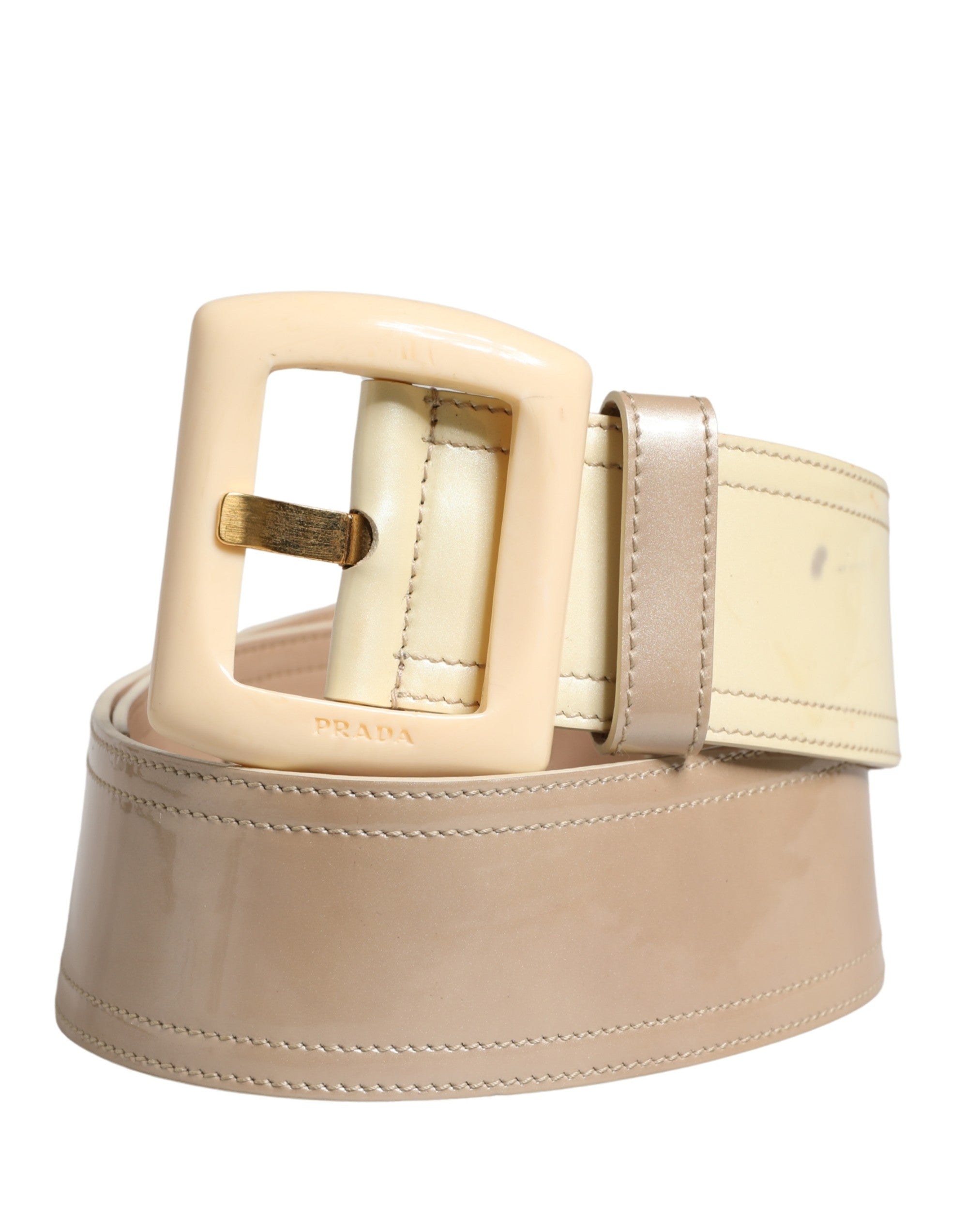 Prada Beige Leather Logo Wide Waist Women Square Buckle Belt Prada