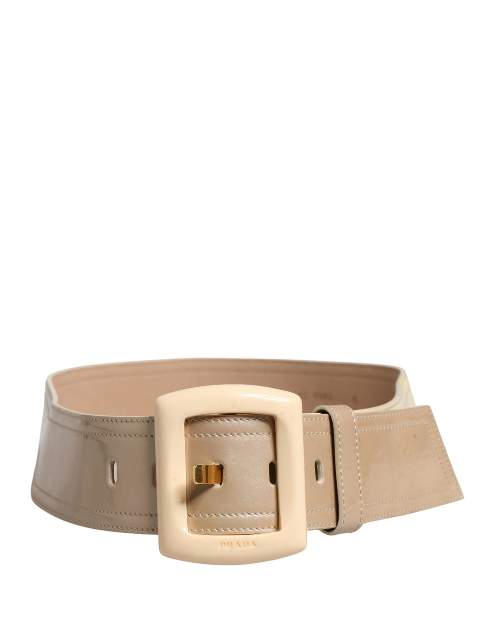 Prada Beige Leather Logo Wide Waist Women Square Buckle Belt Prada