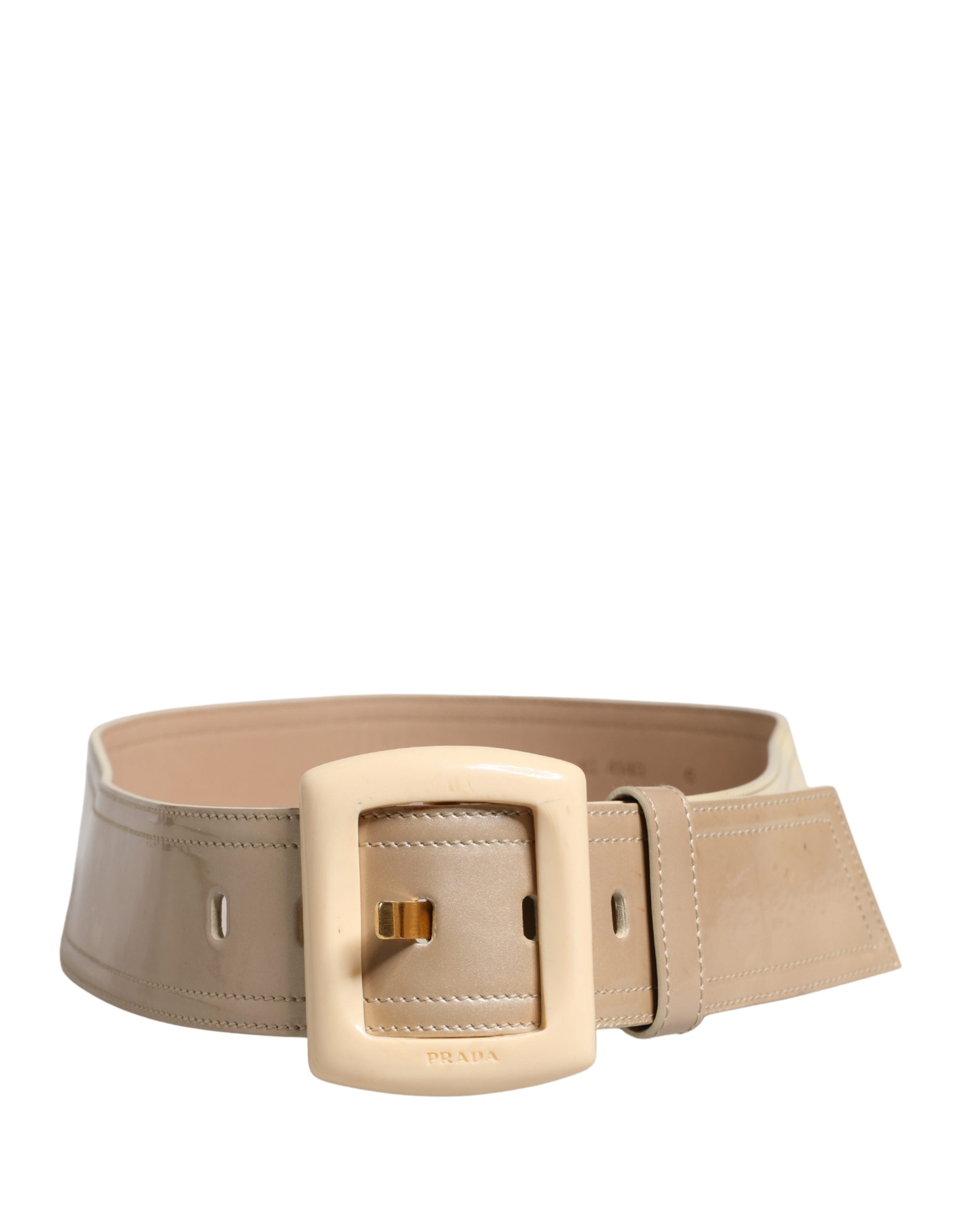 Prada Beige Leather Logo Wide Waist Women Square Buckle Belt Prada