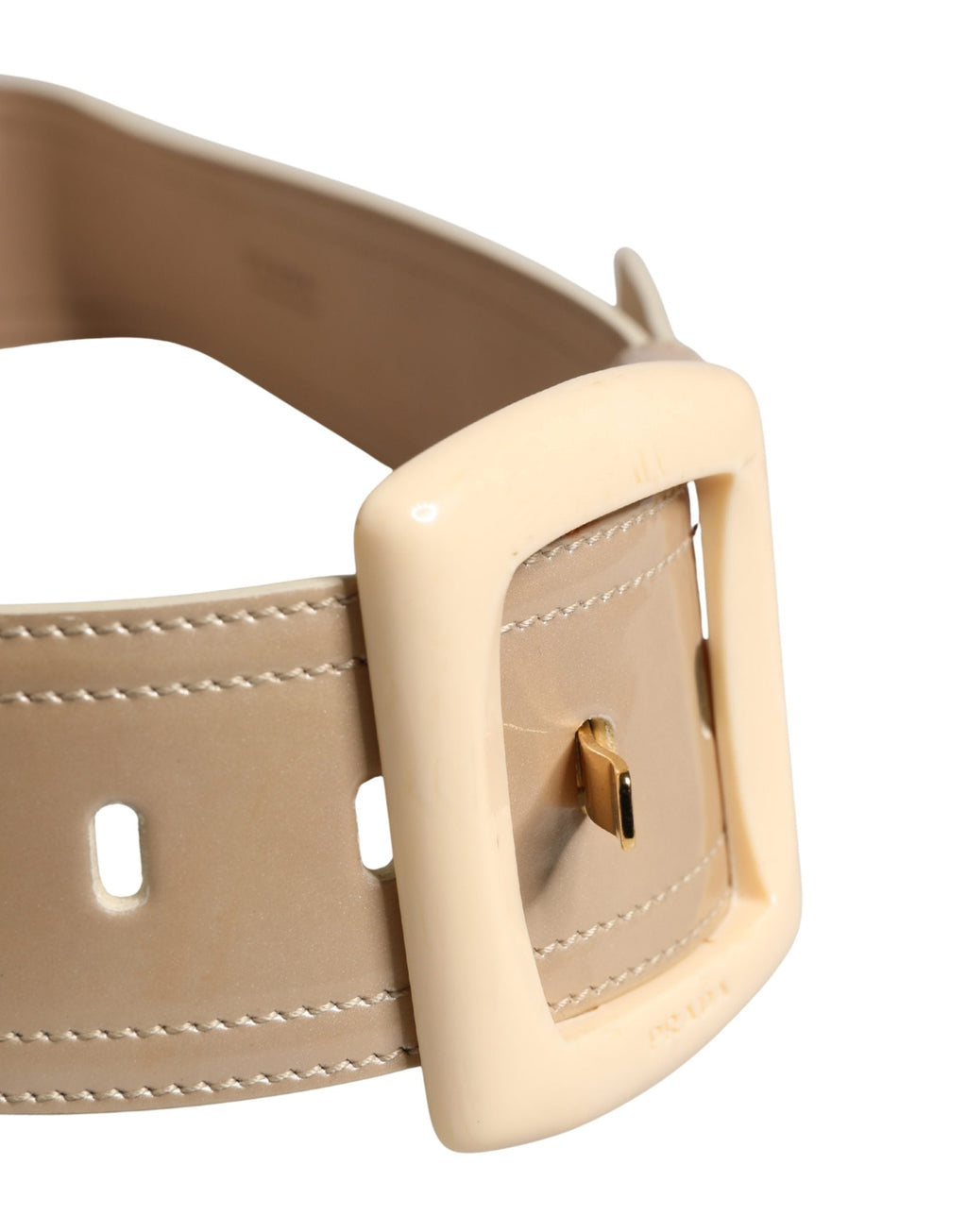 Prada Beige Leather Logo Wide Waist Women Square Buckle Belt Prada