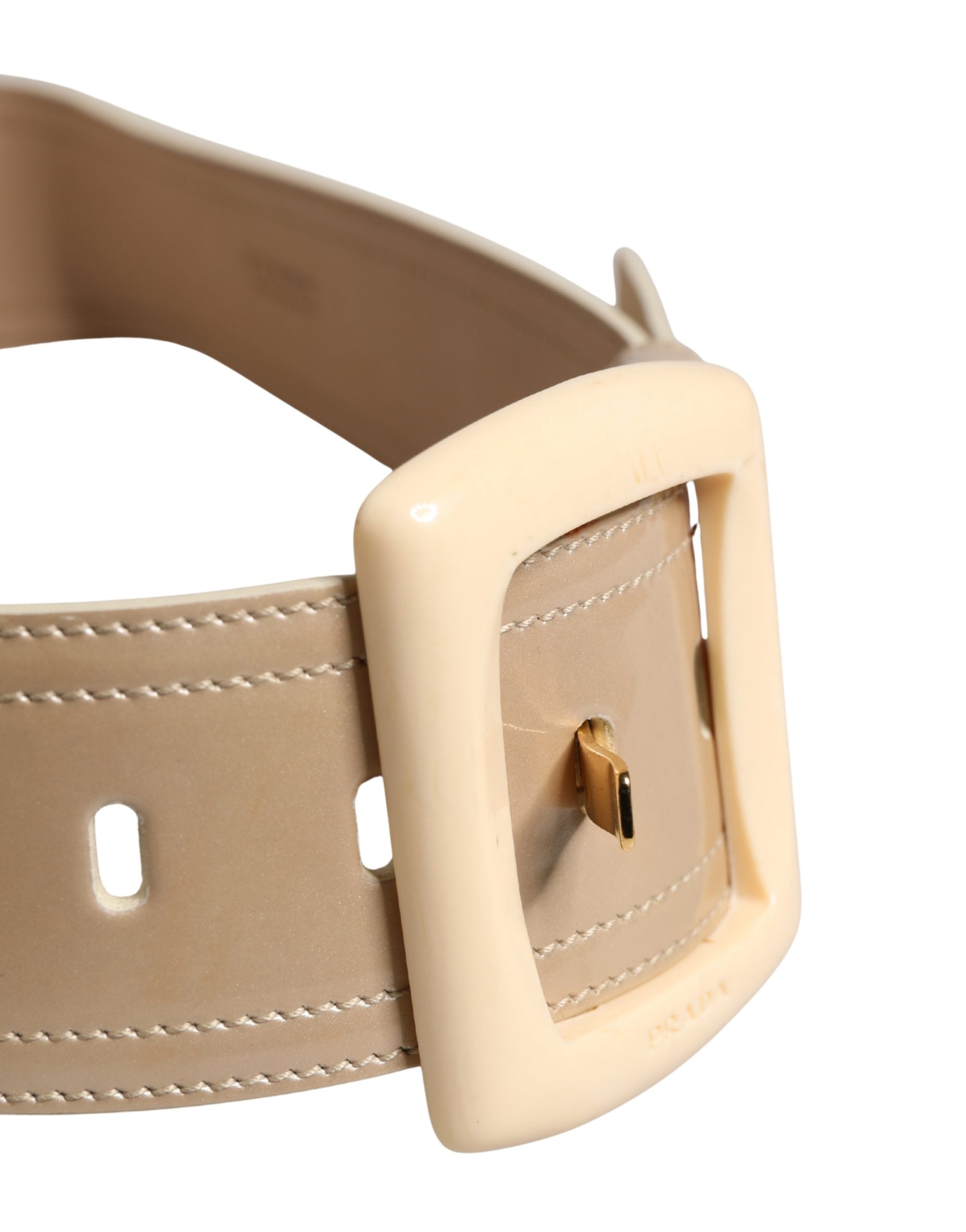 Prada Beige Leather Logo Wide Waist Women Square Buckle Belt Prada