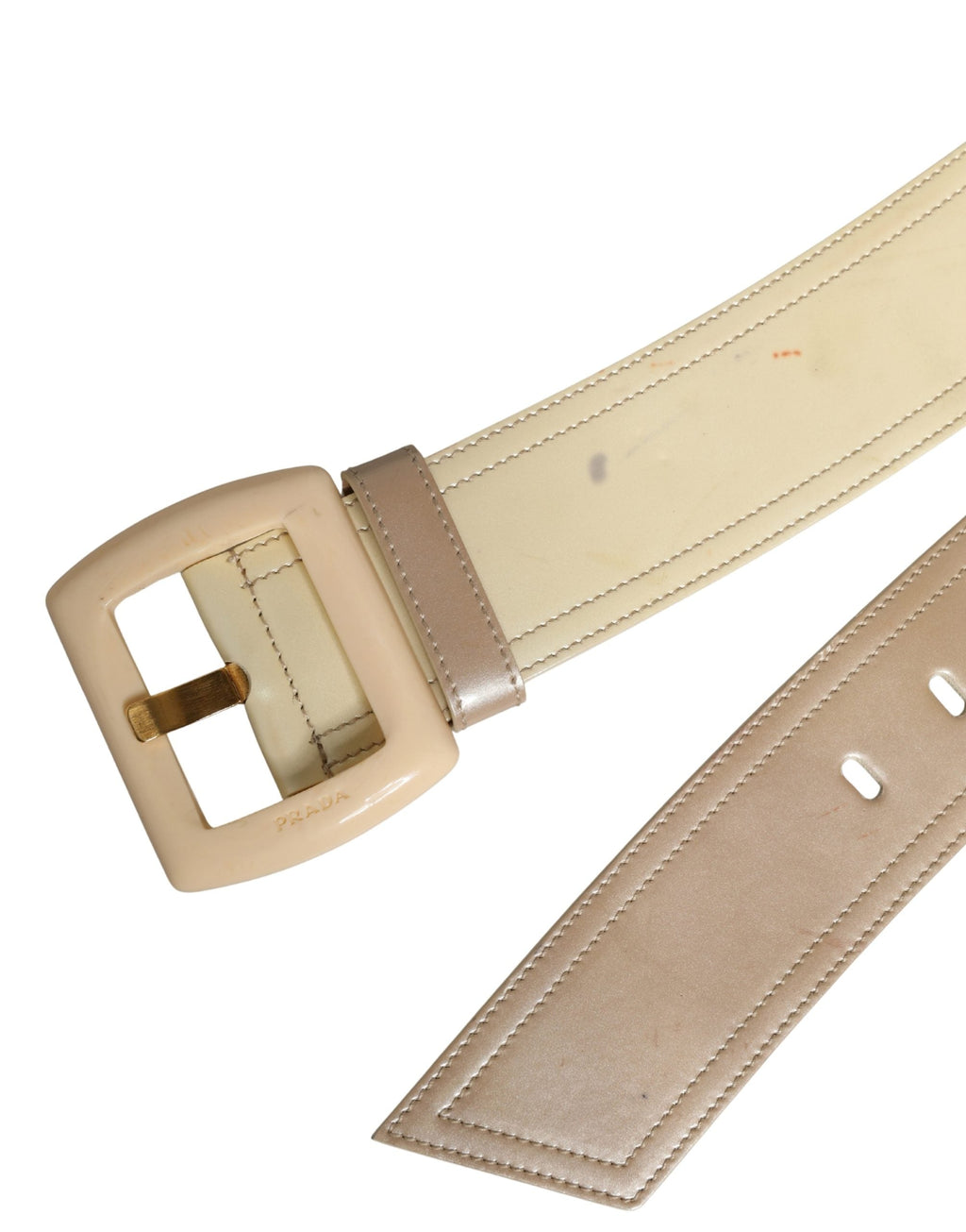 Prada Beige Leather Logo Wide Waist Women Square Buckle Belt Prada