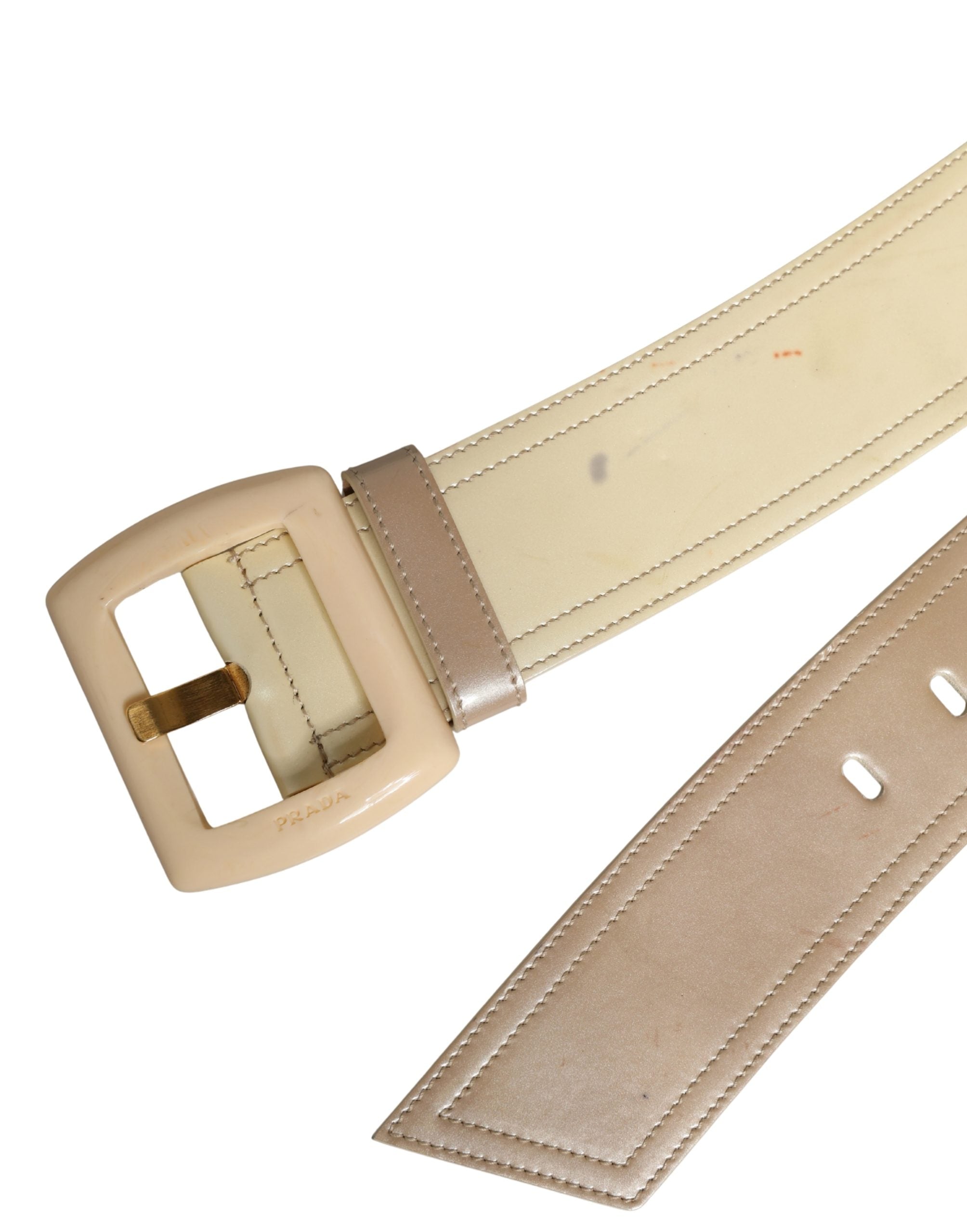 Prada Beige Leather Logo Wide Waist Women Square Buckle Belt Prada
