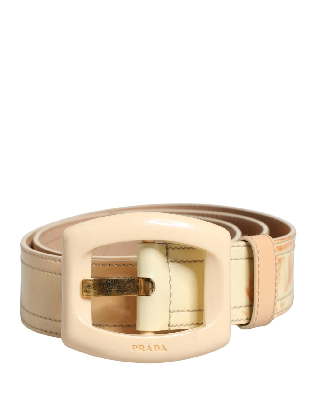 Prada Beige Leather Logo Wide Waist Women Square Buckle Belt Prada
