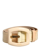 Prada Beige Leather Logo Wide Waist Women Square Buckle Belt Prada