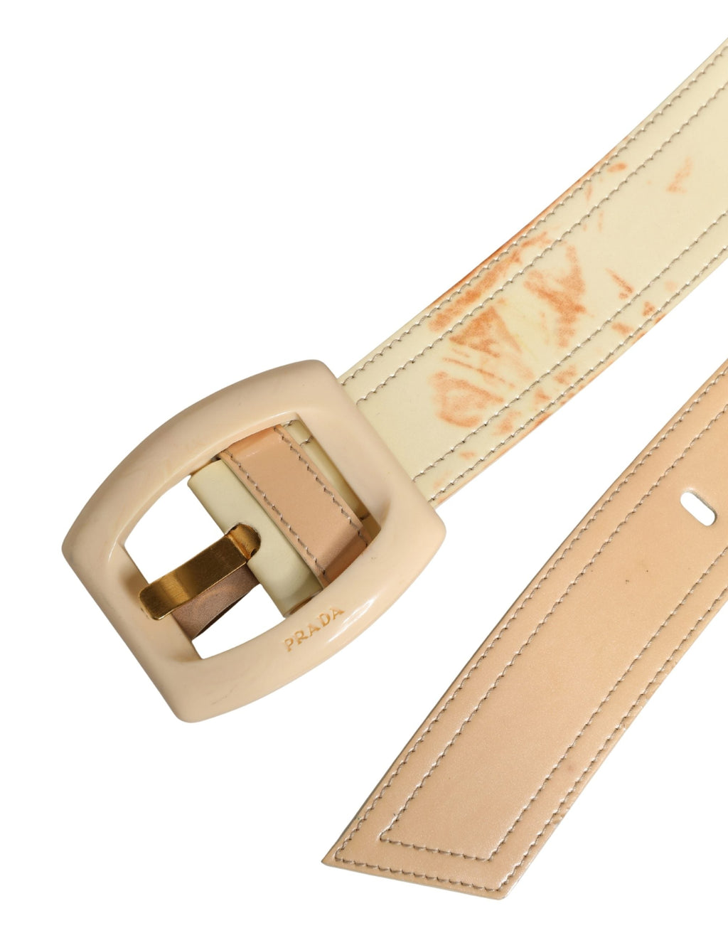 Prada Beige Leather Logo Wide Waist Women Square Buckle Belt Prada