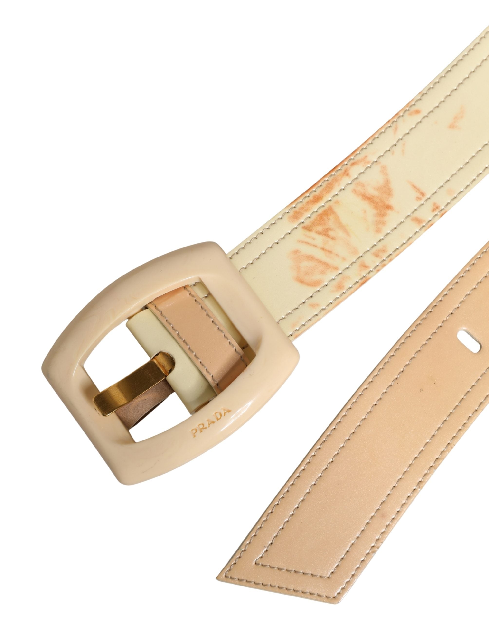 Prada Beige Leather Logo Wide Waist Women Square Buckle Belt Prada