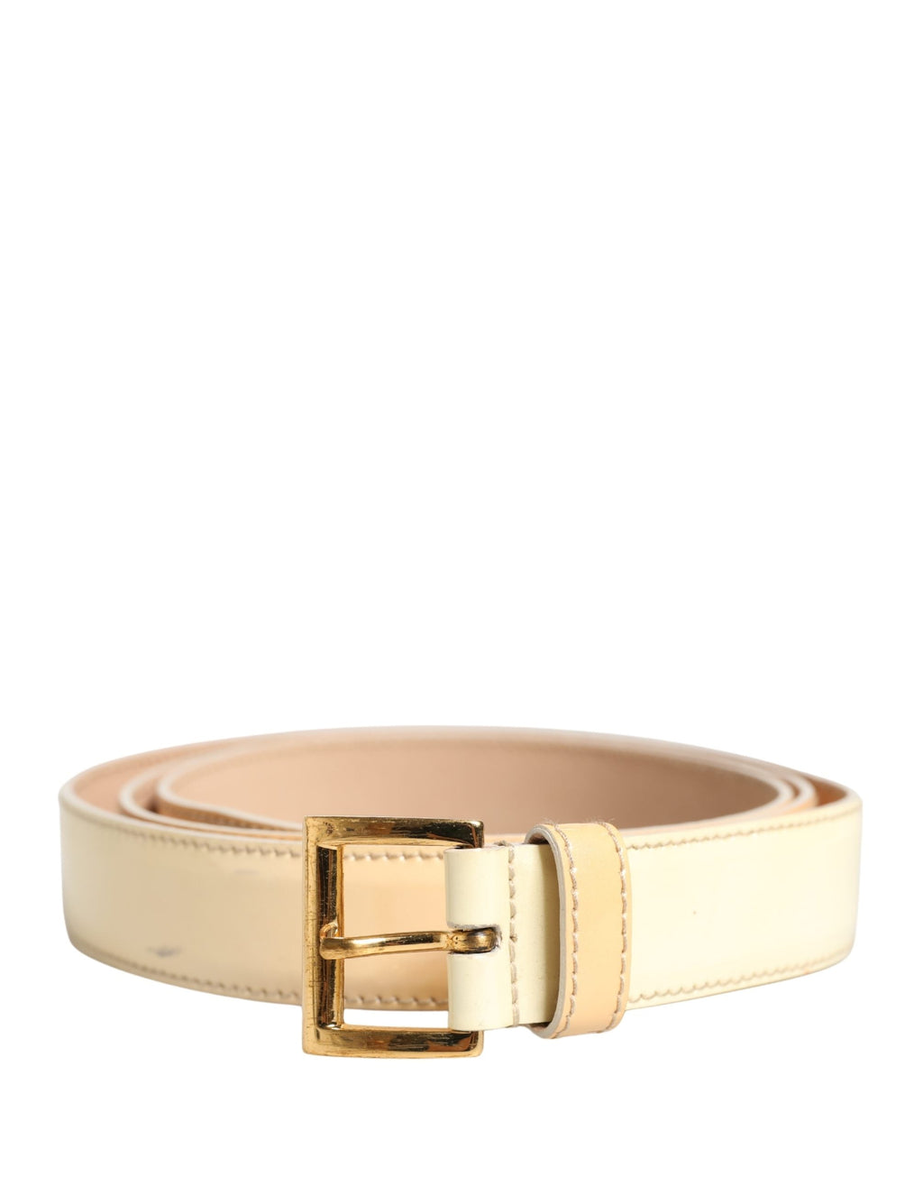 Prada Beige Leather Logo Waist Women Gold Metal Buckle Belt Prada