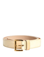 Prada Beige Leather Logo Waist Women Gold Metal Buckle Belt Prada