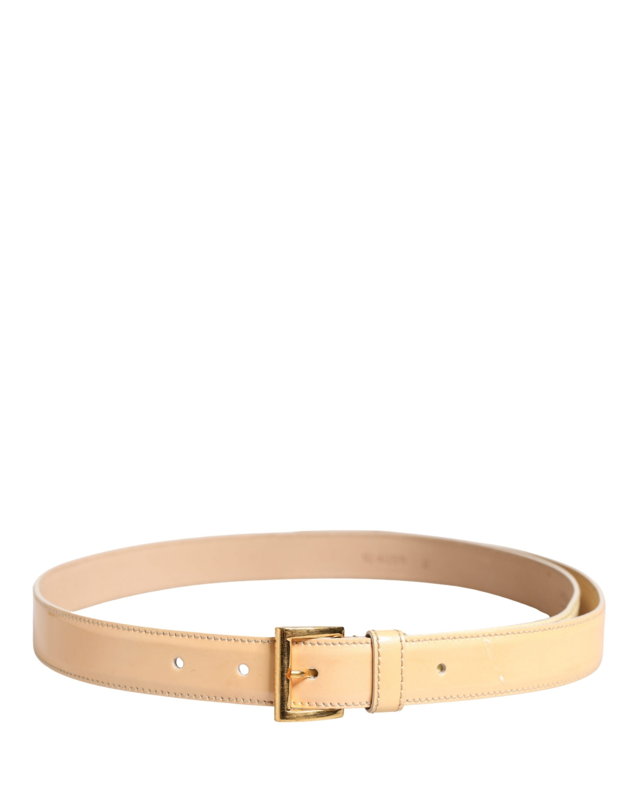 Prada Beige Leather Logo Waist Women Gold Metal Buckle Belt Prada