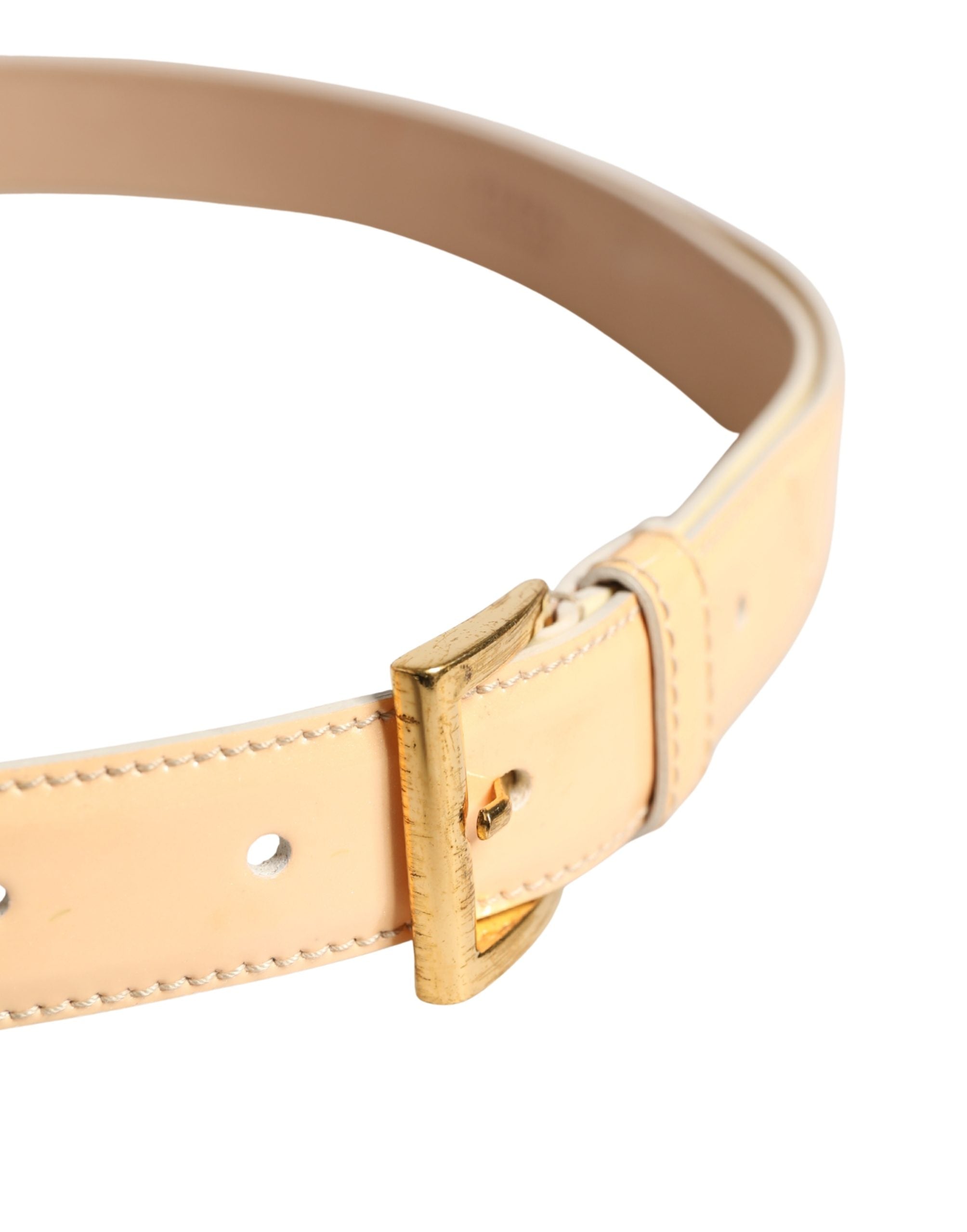 Prada Beige Leather Logo Waist Women Gold Metal Buckle Belt Prada