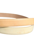 Prada Beige Leather Logo Waist Women Gold Metal Buckle Belt Prada