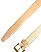 Prada Beige Leather Logo Waist Women Gold Metal Buckle Belt Prada
