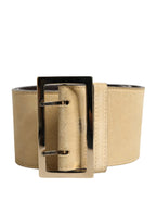 Versace Beige Suede Leather Silver Metal Buckle Belt Versace