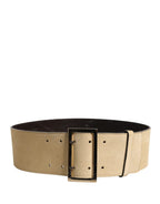 Versace Beige Suede Leather Silver Metal Buckle Belt Versace