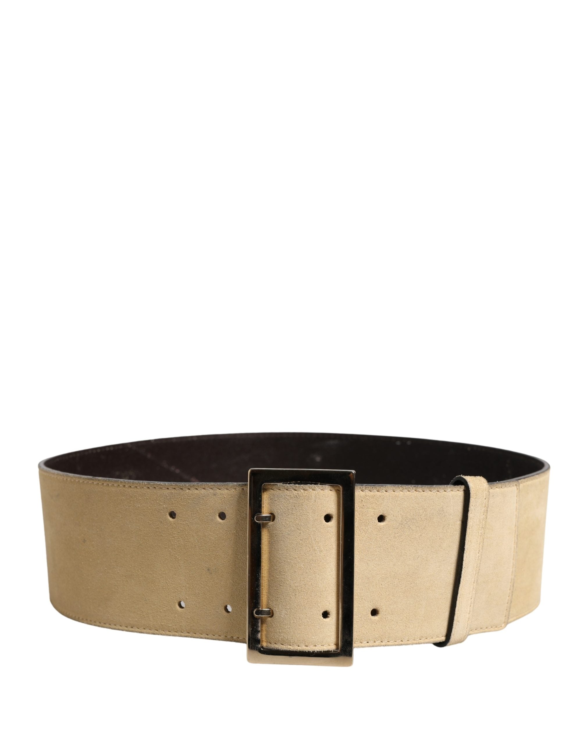 Versace Beige Suede Leather Silver Metal Buckle Belt Versace