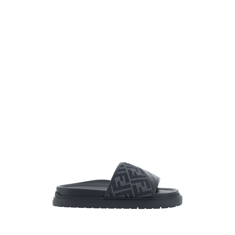 Fendi Gray Fabric Flat Sandals Fendi