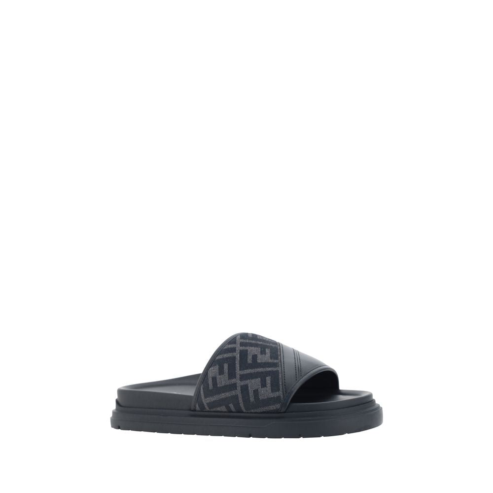 Fendi Gray Fabric Flat Sandals Fendi