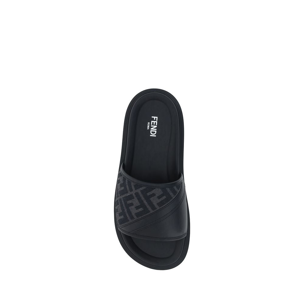 Fendi Gray Fabric Flat Sandals Fendi