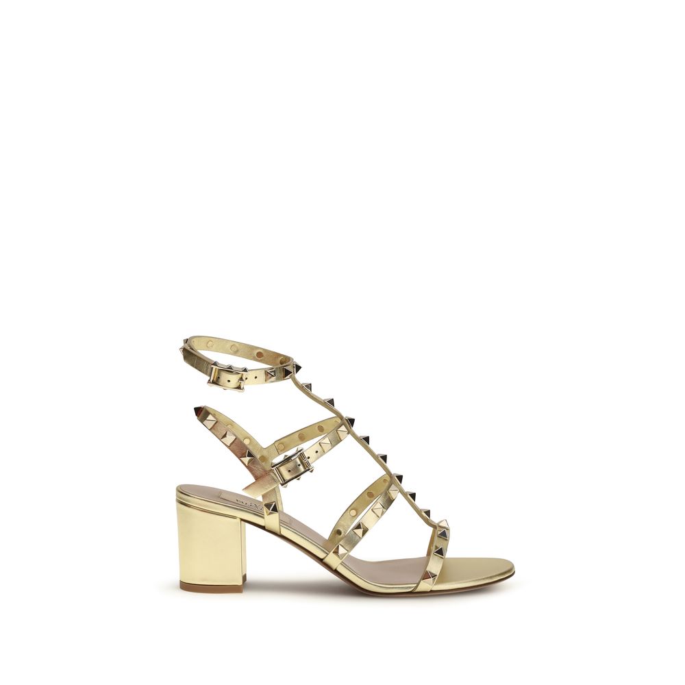 Valentino Garavani Gold Calf Leather Bos Taurus Strap-On Sandals Valentino Garavani