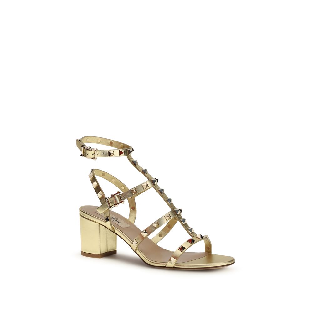 Valentino Garavani Gold Calf Leather Bos Taurus Strap-On Sandals Valentino Garavani