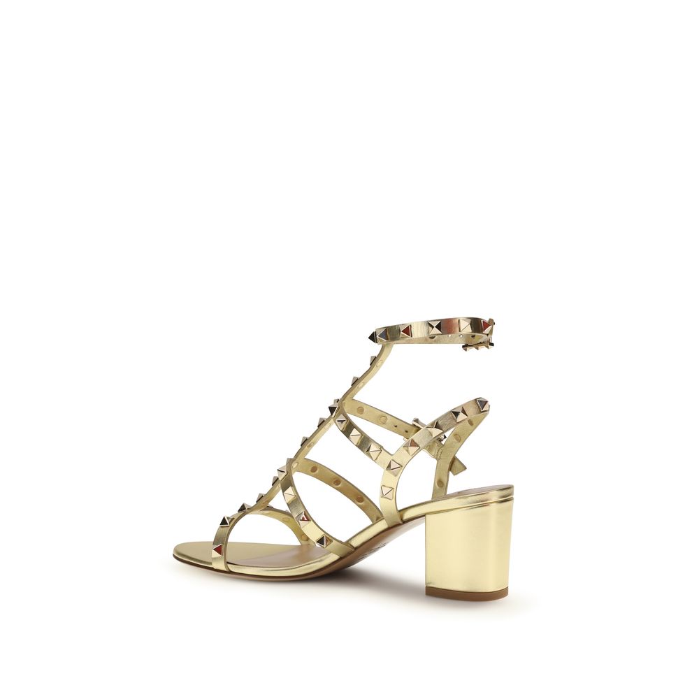 Valentino Garavani Gold Calf Leather Bos Taurus Strap-On Sandals Valentino Garavani