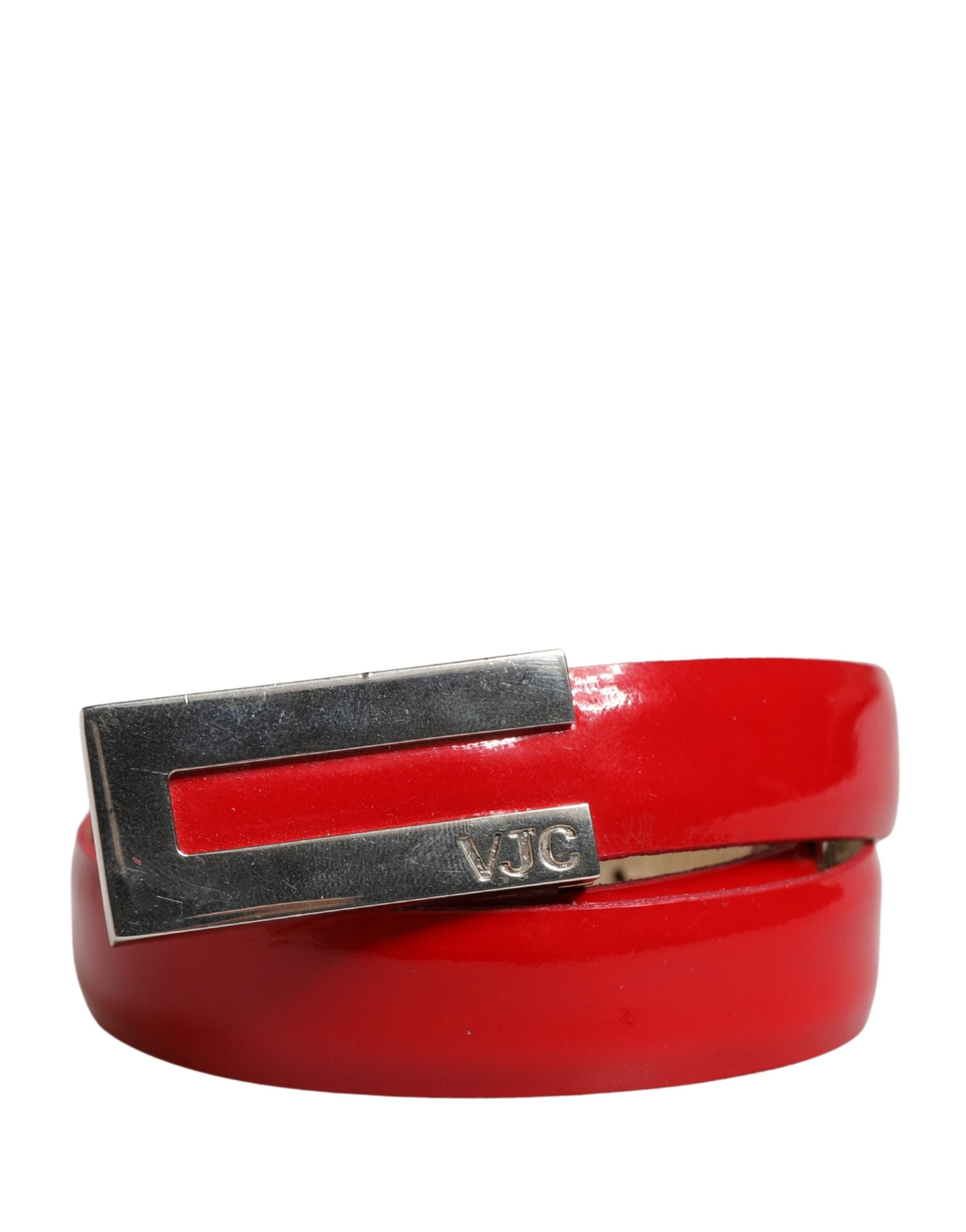 Versace Jeans Couture Red Glossy Leather Metal Buckle Belt Versace Jeans Couture