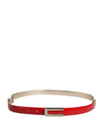 Versace Jeans Couture Red Glossy Leather Metal Buckle Belt Versace Jeans Couture