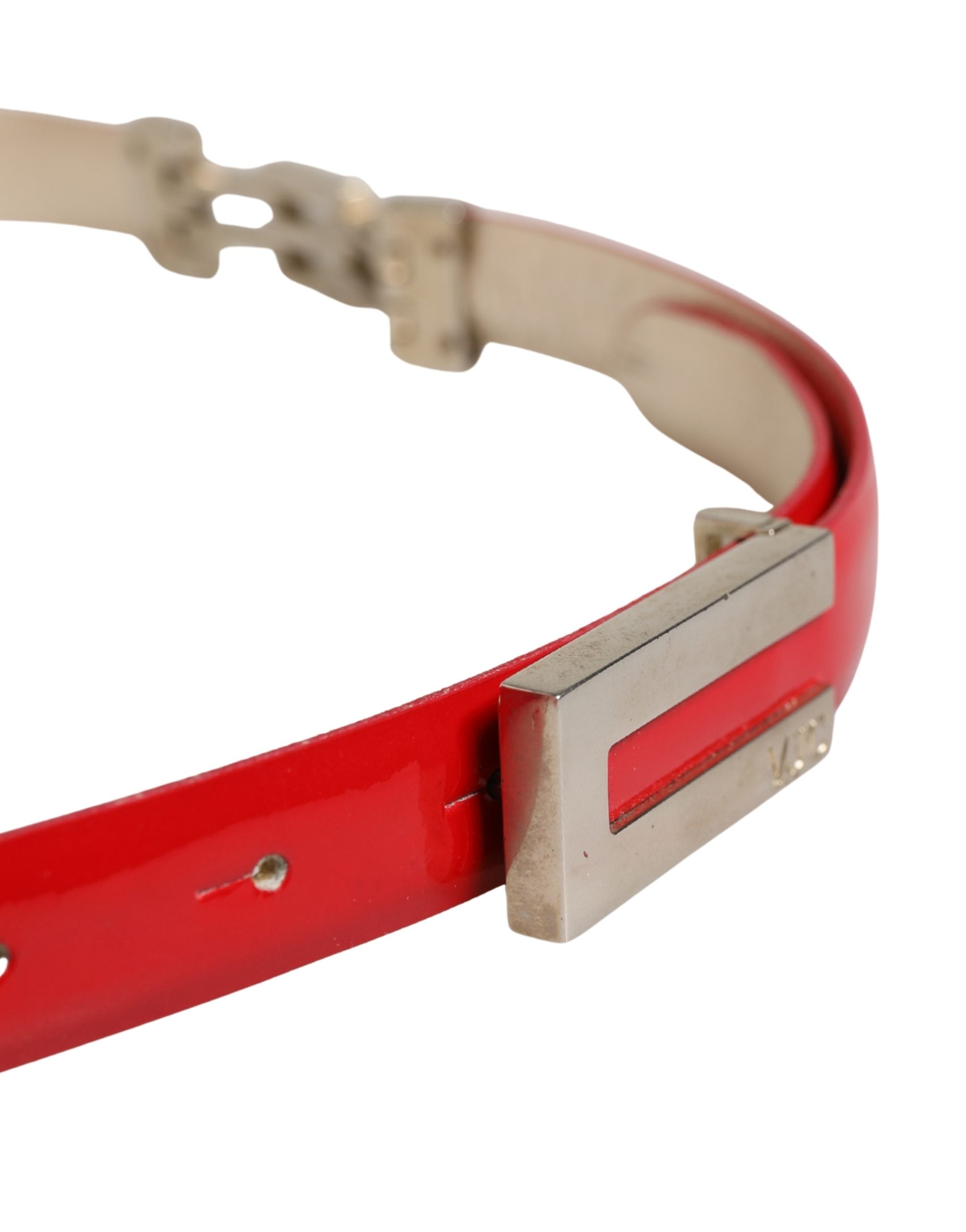 Versace Jeans Couture Red Glossy Leather Metal Buckle Belt Versace Jeans Couture