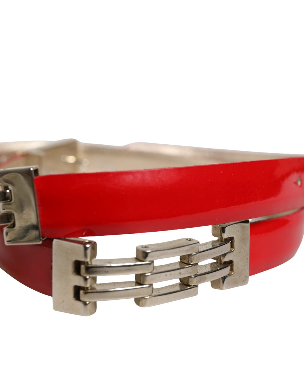 Versace Jeans Couture Red Glossy Leather Metal Buckle Belt Versace Jeans Couture
