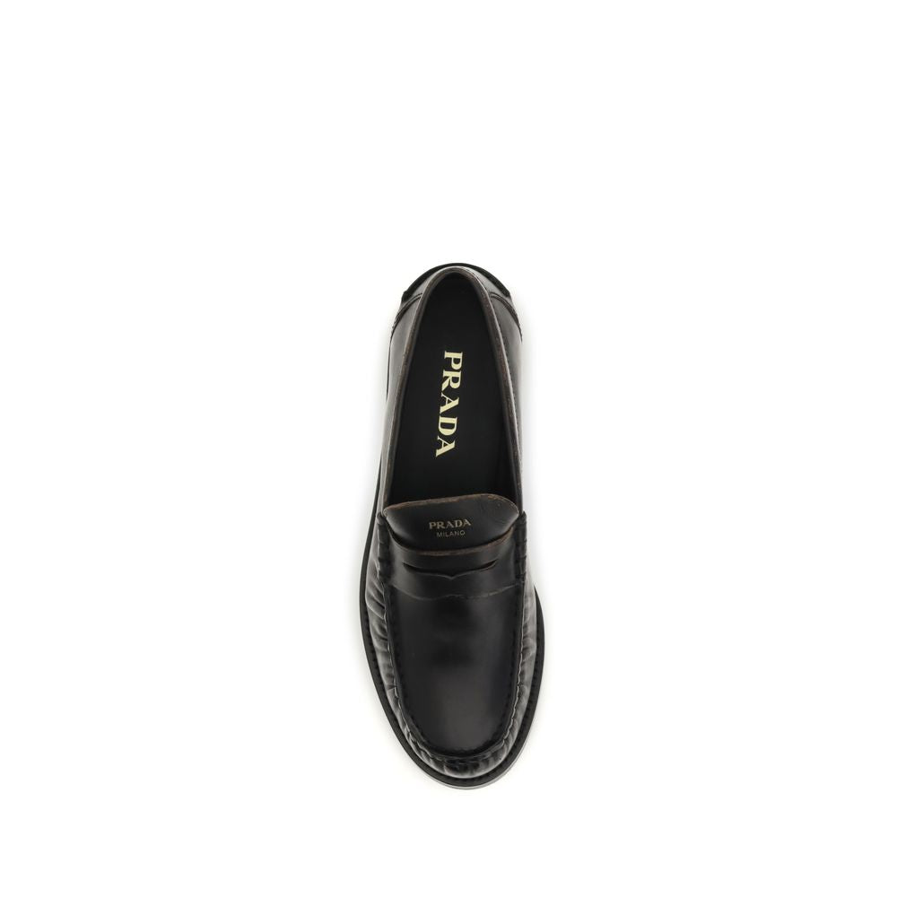 Prada Black Calf Leather Bos Taurus Slip-On Loafers Prada