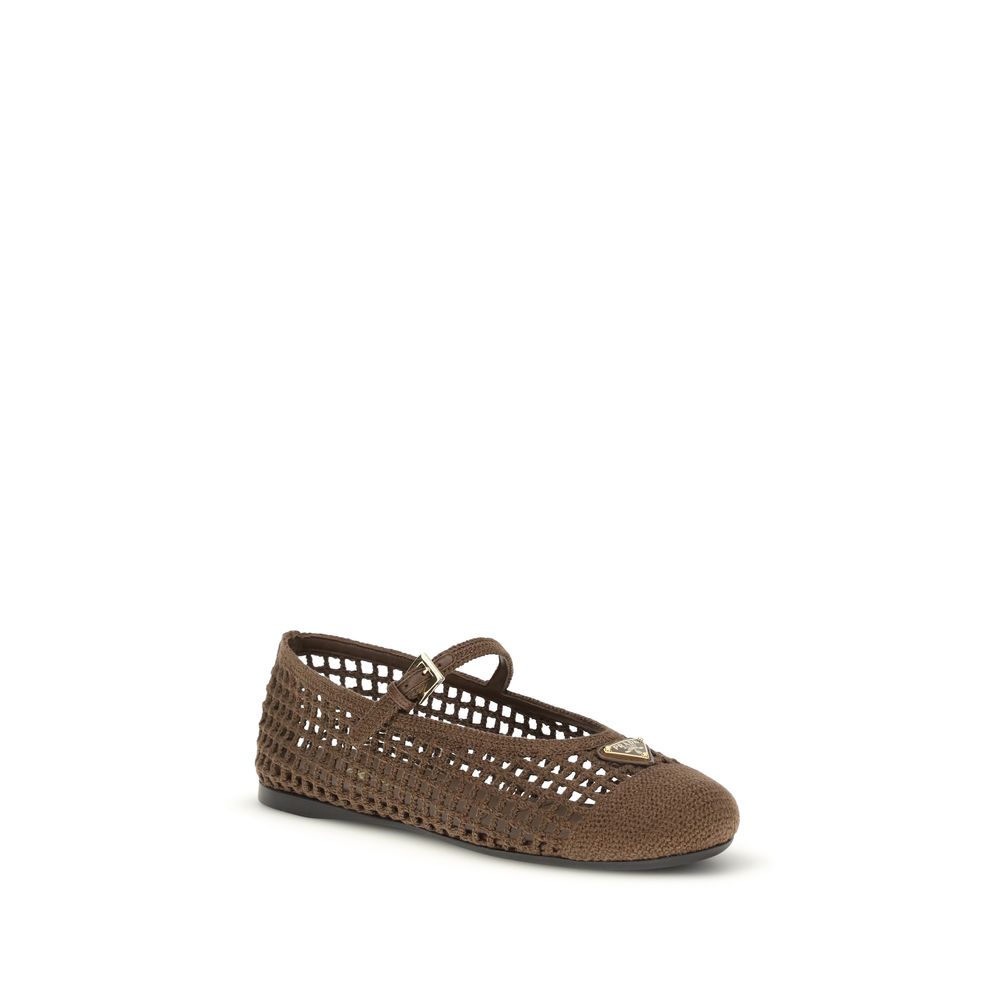 Prada Brown Cotton Ballet Flats Prada