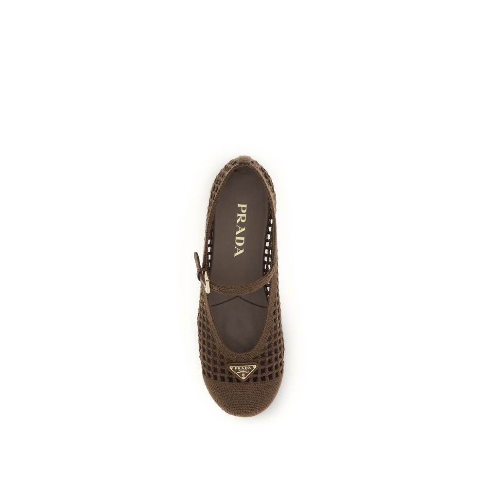 Prada Brown Cotton Ballet Flats Prada