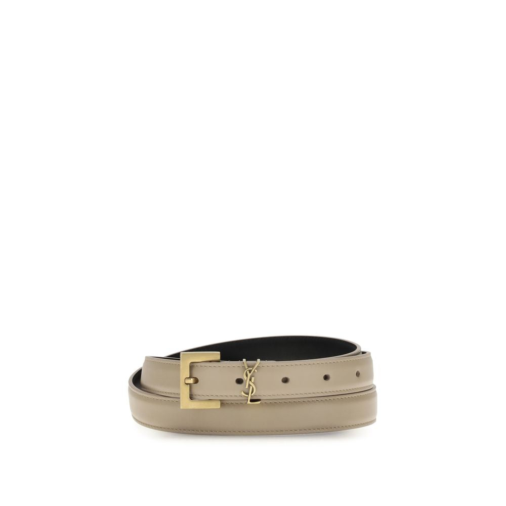 Saint Laurent Beige Calf Leather Bos Taurus Thin Belt Saint Laurent