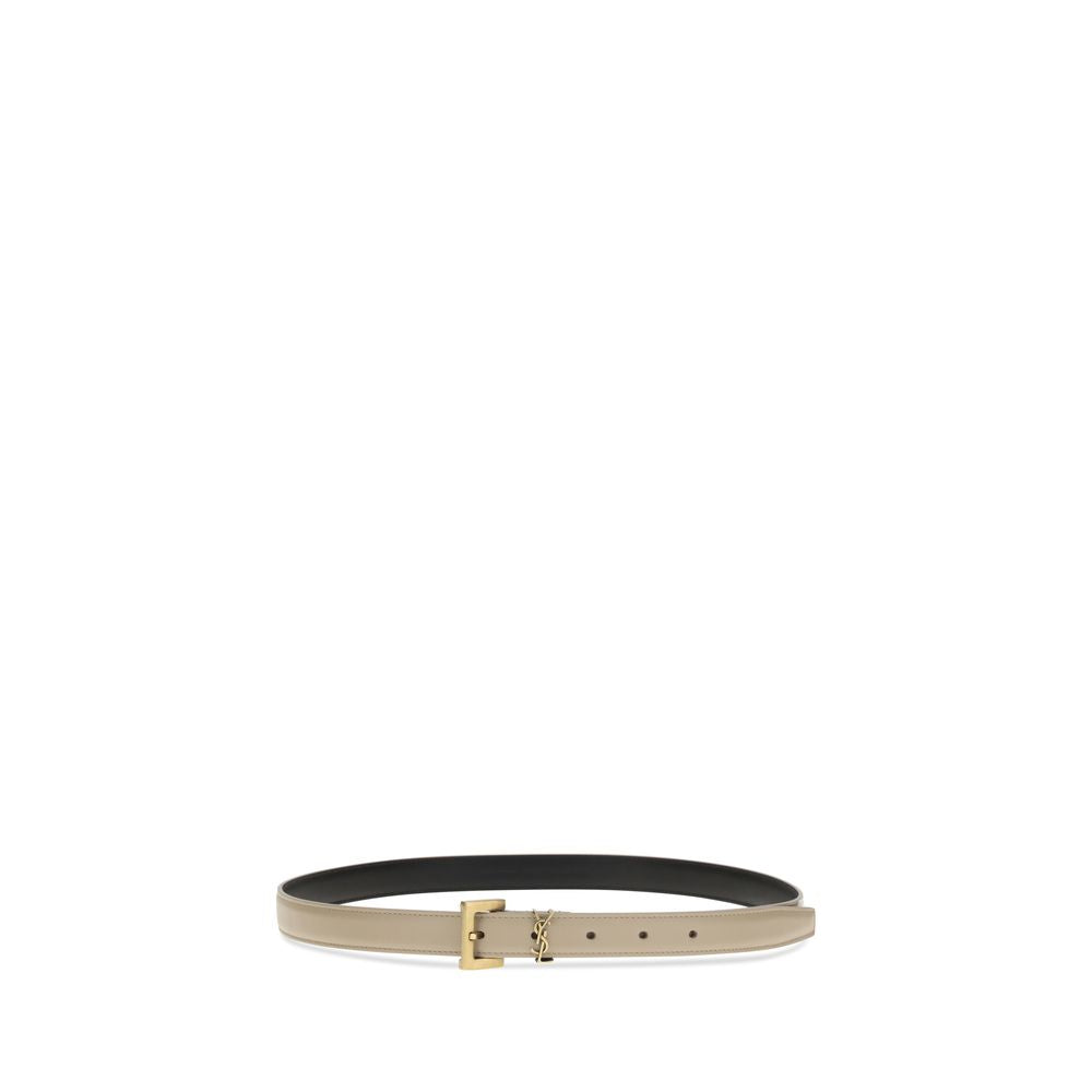 Saint Laurent Beige Calf Leather Bos Taurus Thin Belt Saint Laurent