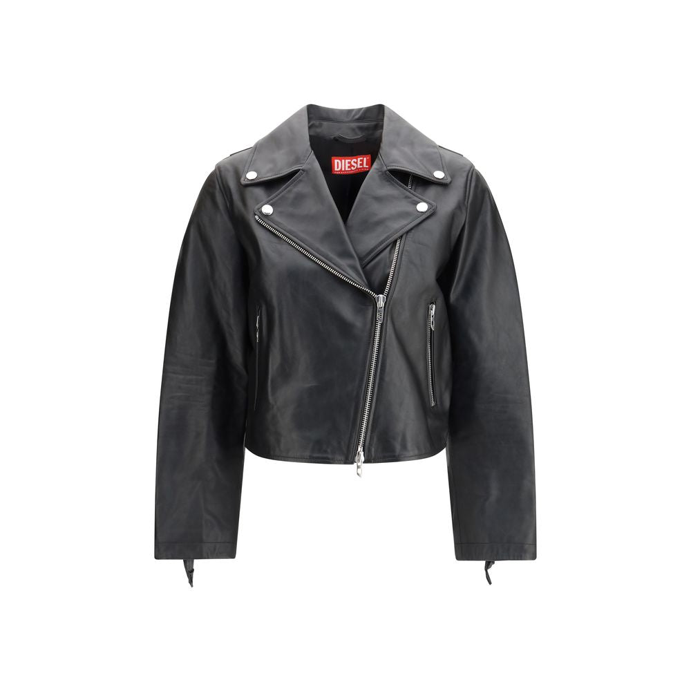 Diesel Black Calf Leather Bos Taurus Leather Jacket Diesel