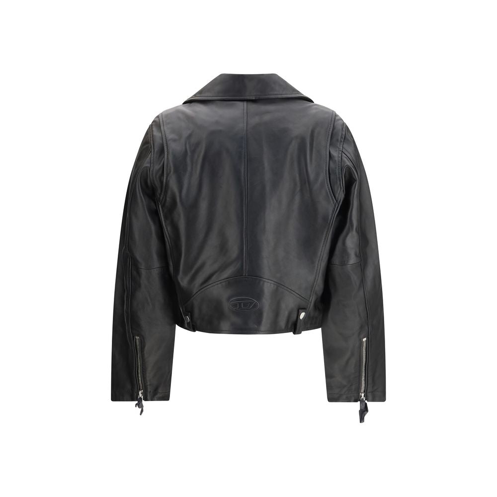 Diesel Black Calf Leather Bos Taurus Leather Jacket Diesel