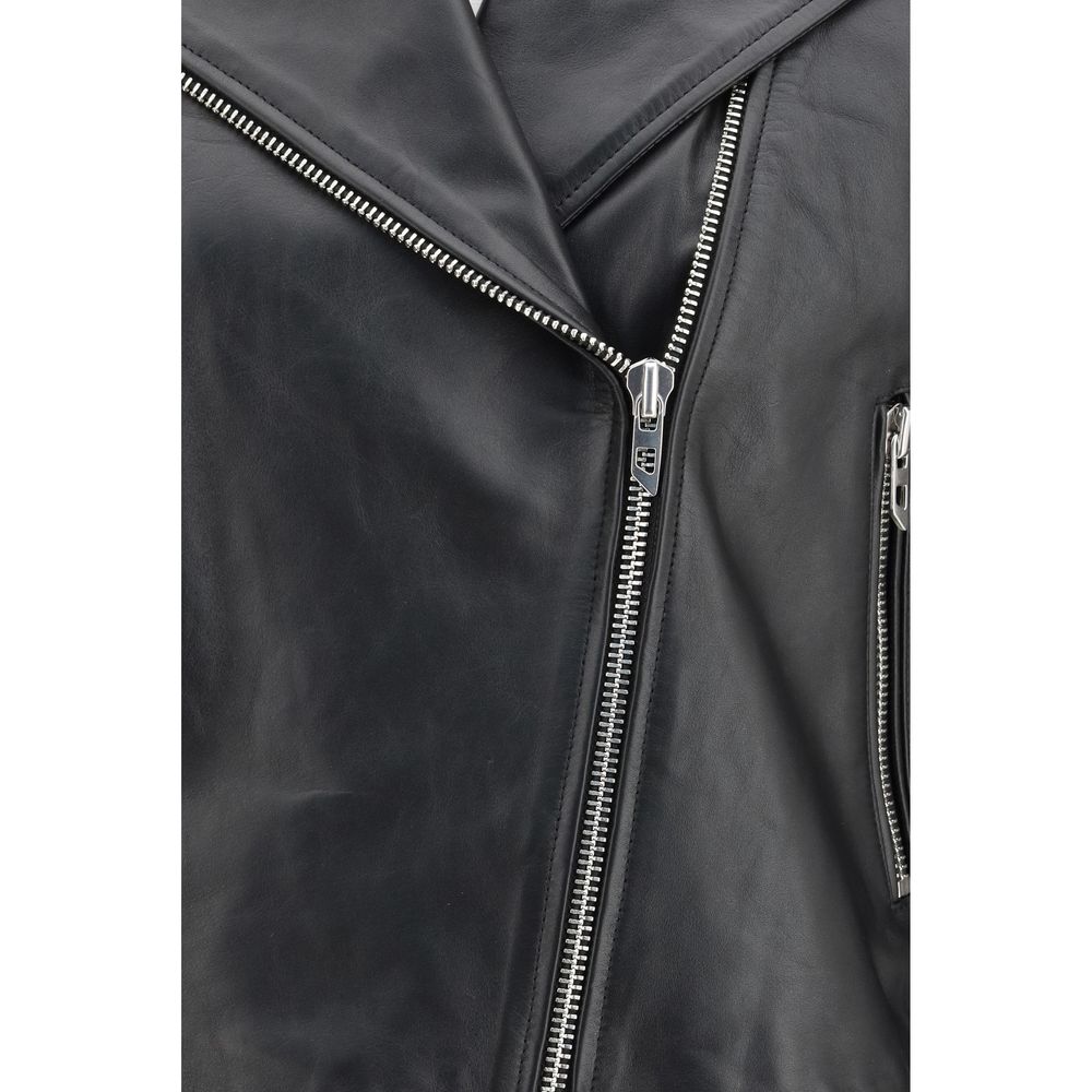 Diesel Black Calf Leather Bos Taurus Leather Jacket Diesel