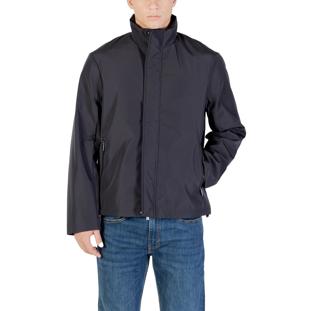 Armani Exchange Blue Polyester Full-Length Jacket Armani Exchange
