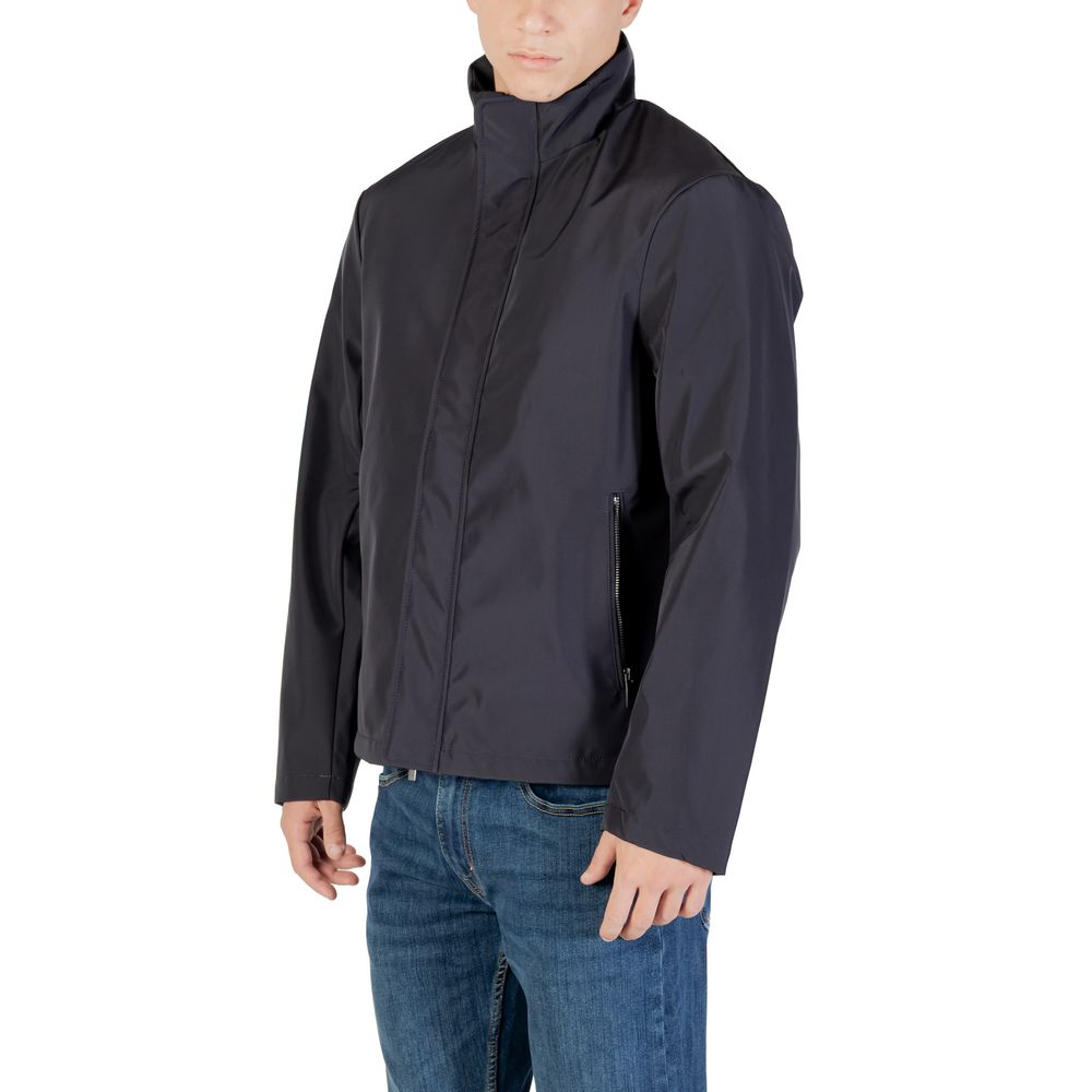 Armani Exchange Blue Polyester Full-Length Jacket Armani Exchange