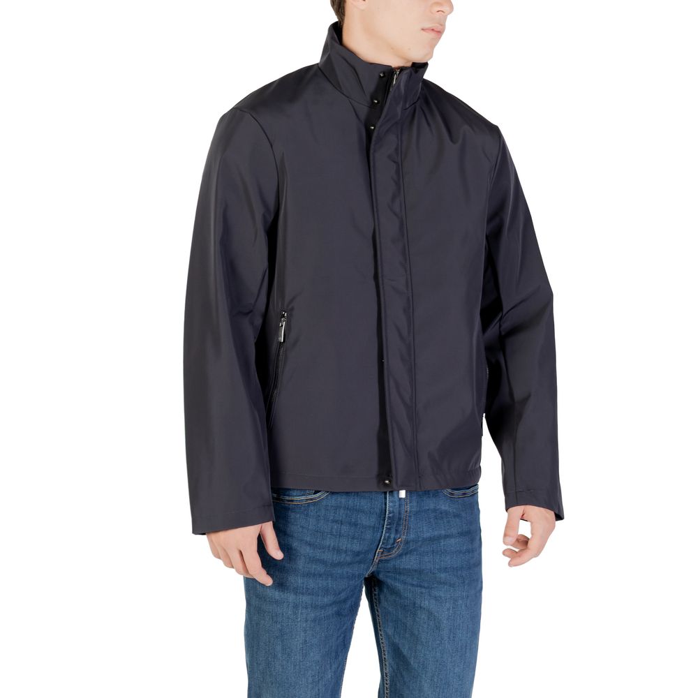 Armani Exchange Blue Polyester Full-Length Jacket Armani Exchange