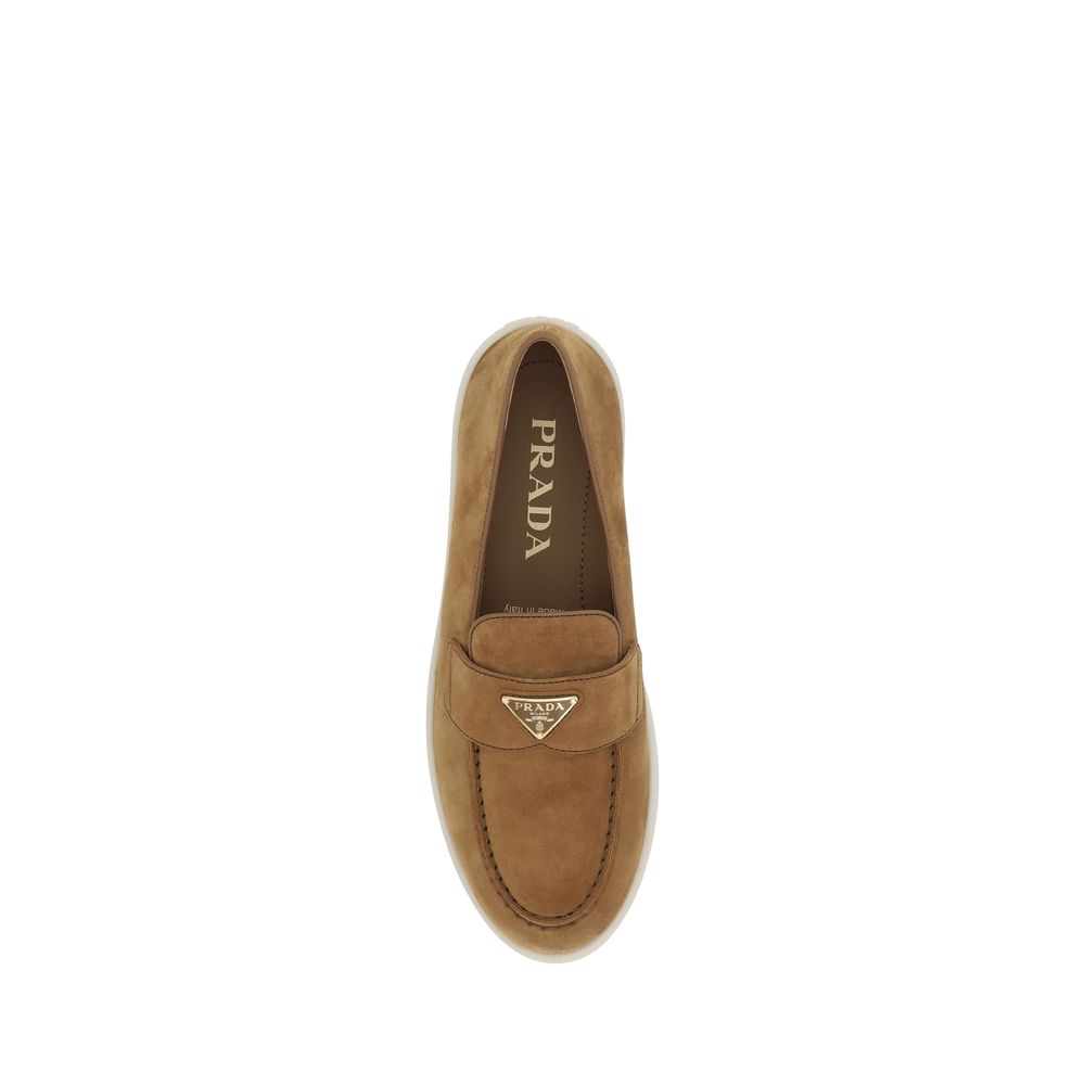 Prada Brown Calf Leather Bos Taurus Slip-On Loafers Prada